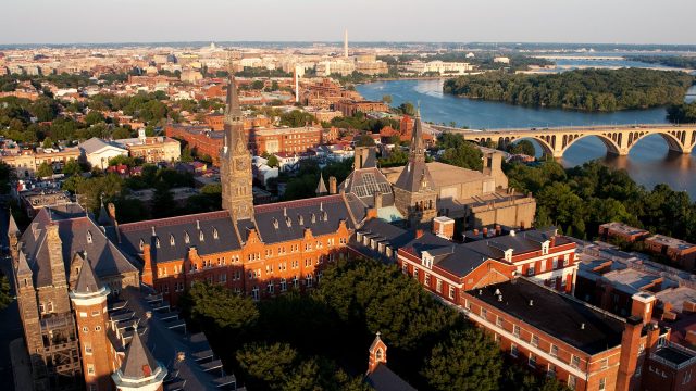 Aerial view of Georgetown and DC Skyline
