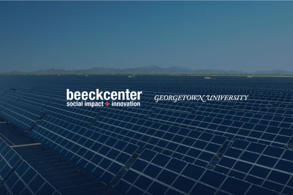 Beeck Center logo with background image of solar farm