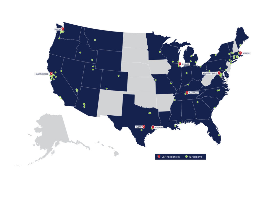 Map of the US showing CEF participants across the country.