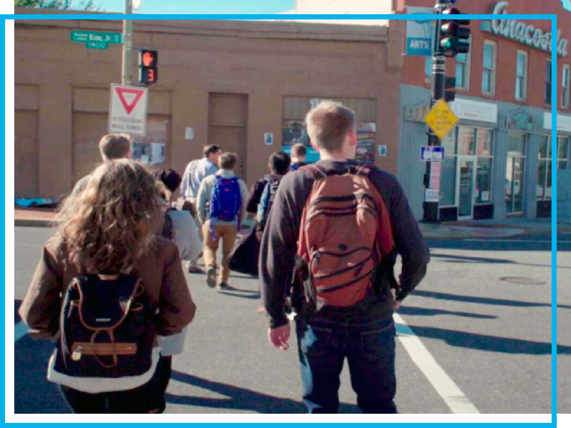 Students walking across the street in Anacostia