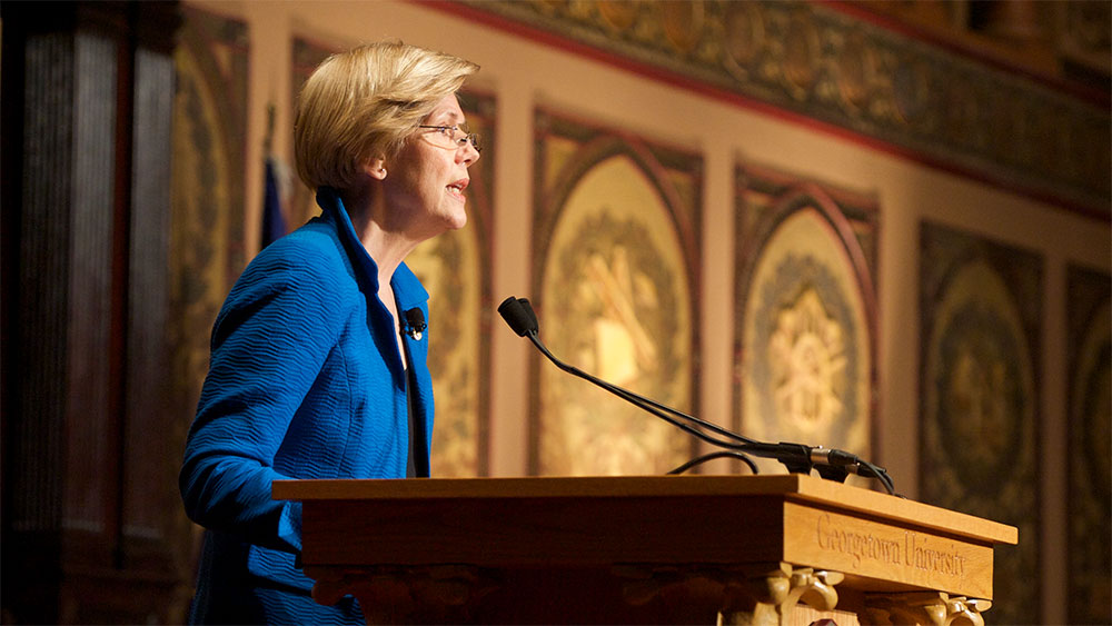 Elizabeth Warren - speaking at an event in Gaston Hall