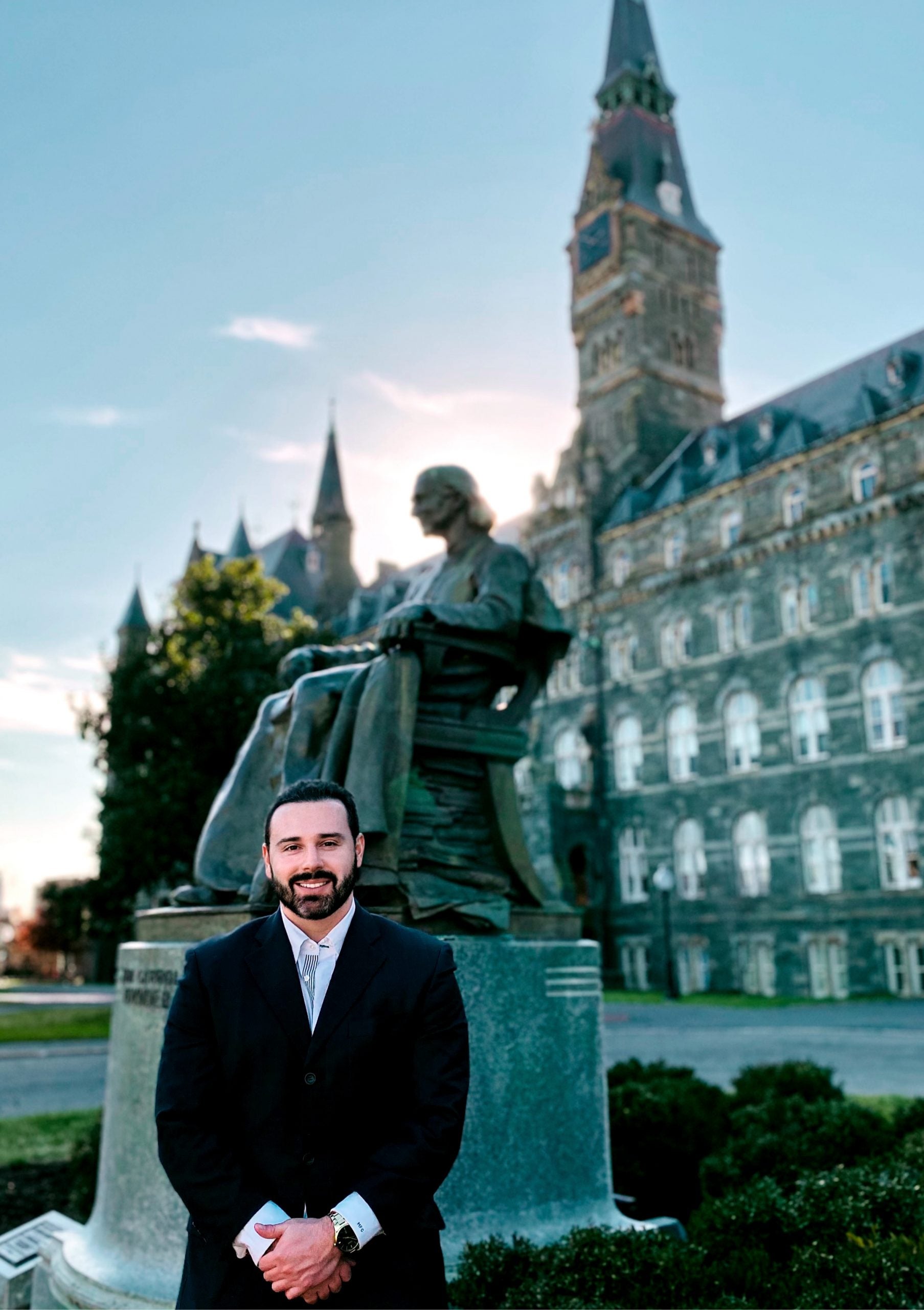 Mauricio Forzan in front of Healy Hall