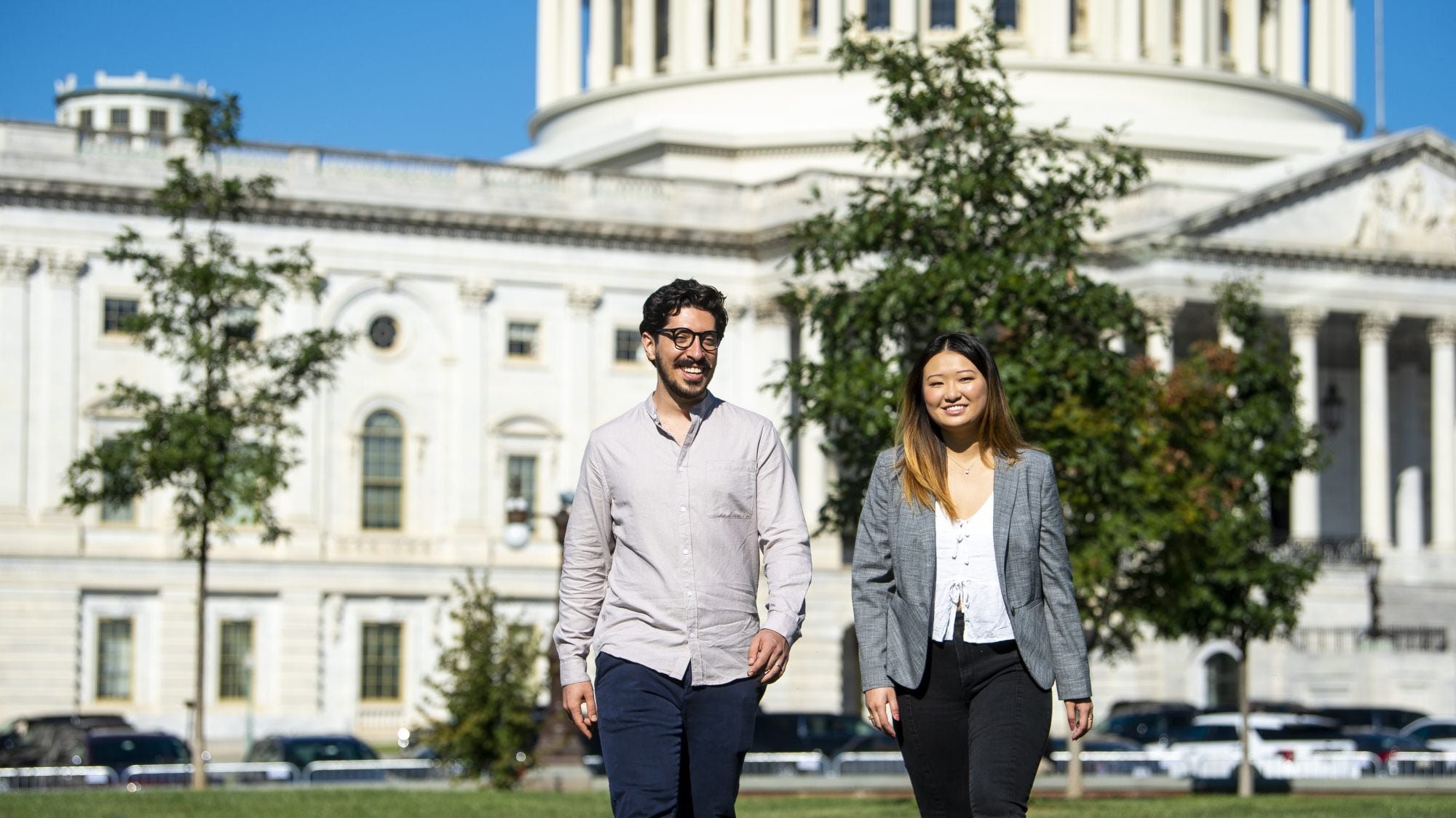 Image of students walking on the hill