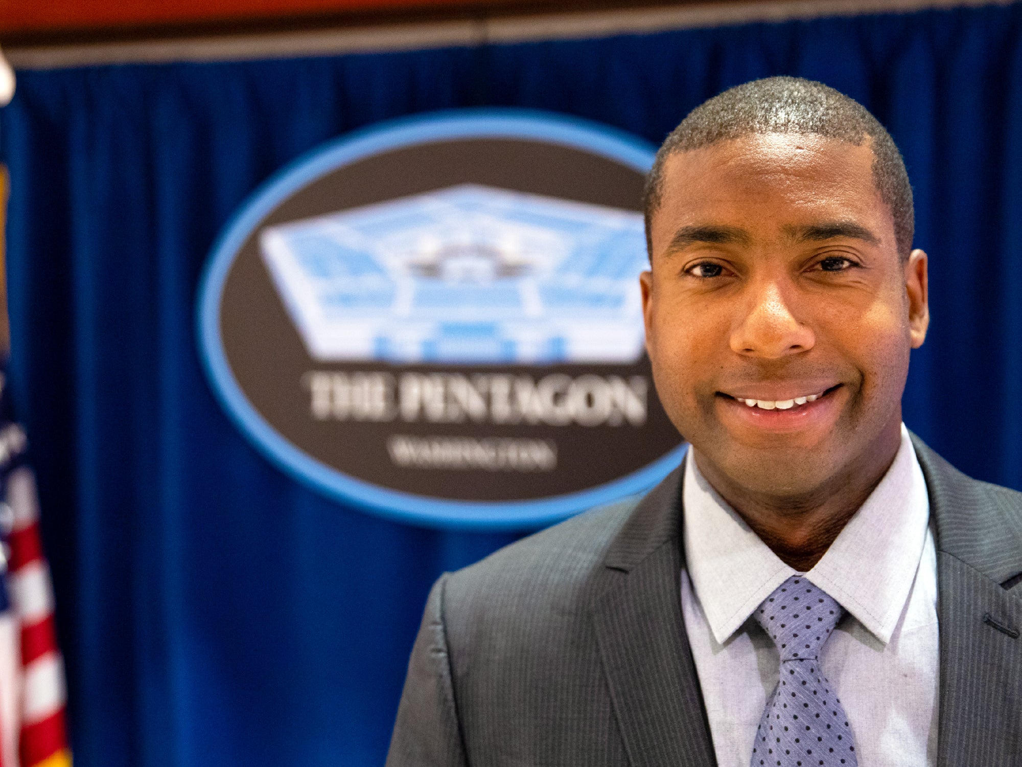 Image of McCourt student Ab Clark at the pentagon podium
