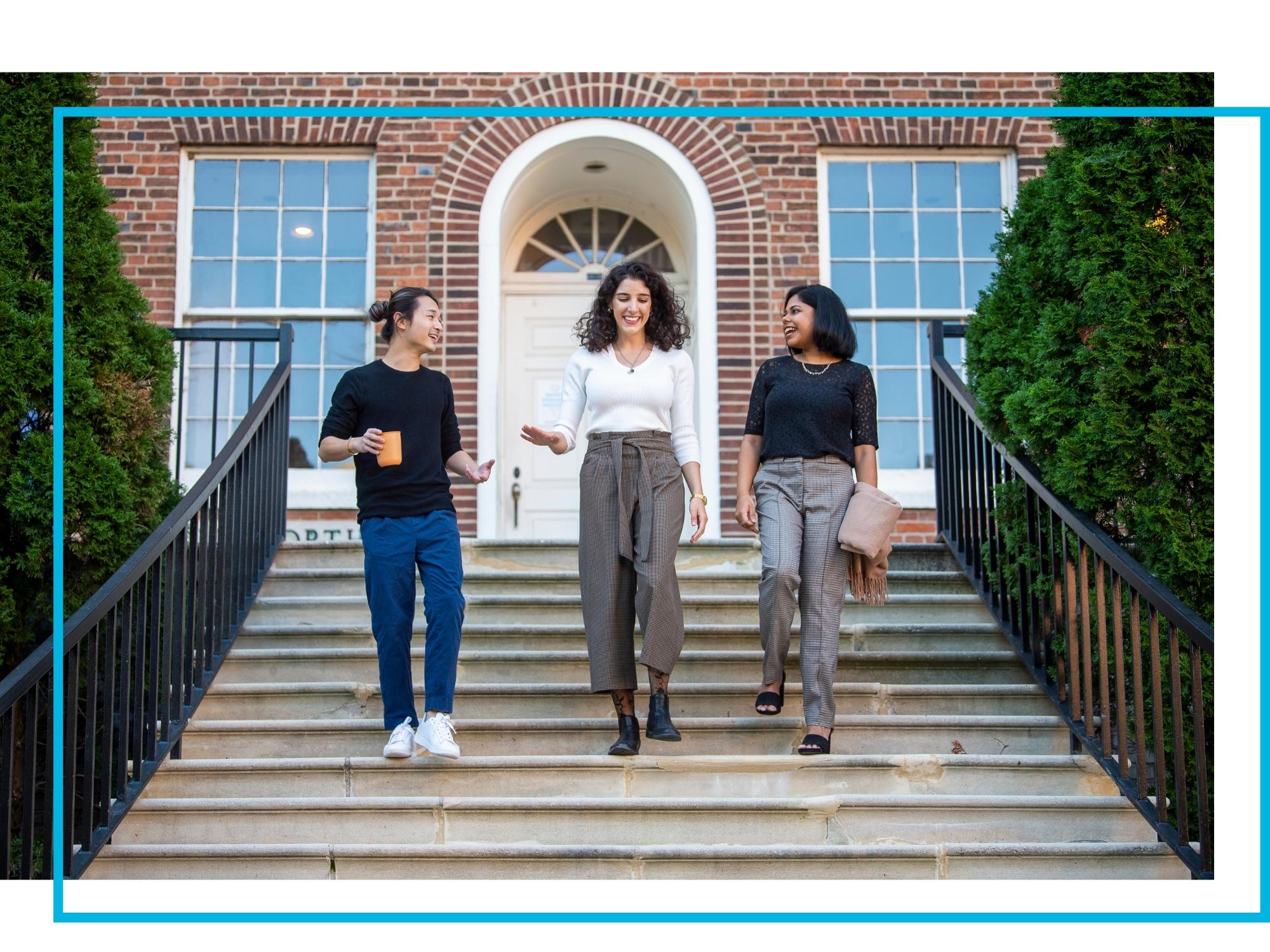 Photo of students walking down the steps of Old North