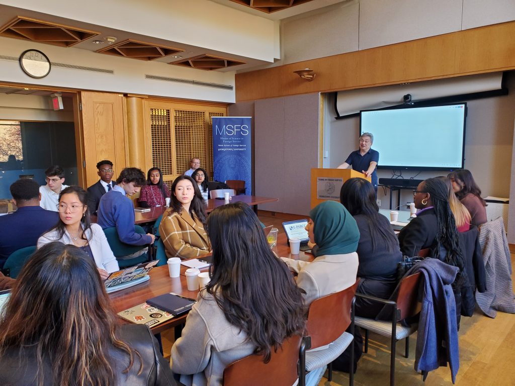 McCourt School Associate Teaching Professor Wesley Joe facilitated a discussion with students representing 10 states and the District of Columbia