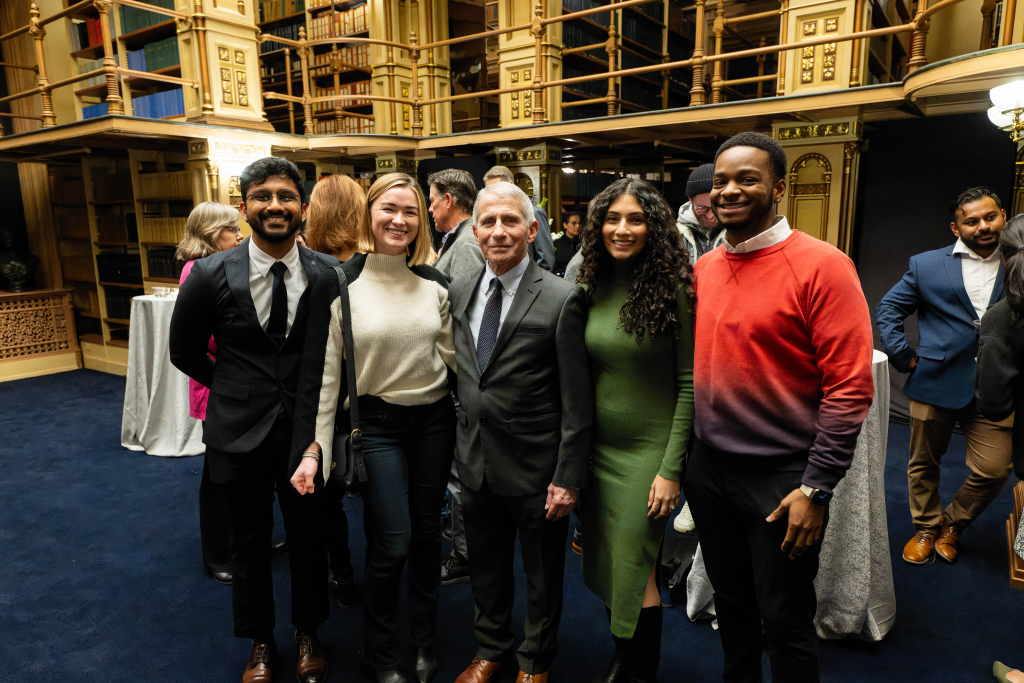 Dr. Fauci met with McCourt School students, staff and invited guests at a reception in Riggs Library following the 2024 Whittington Lecture.