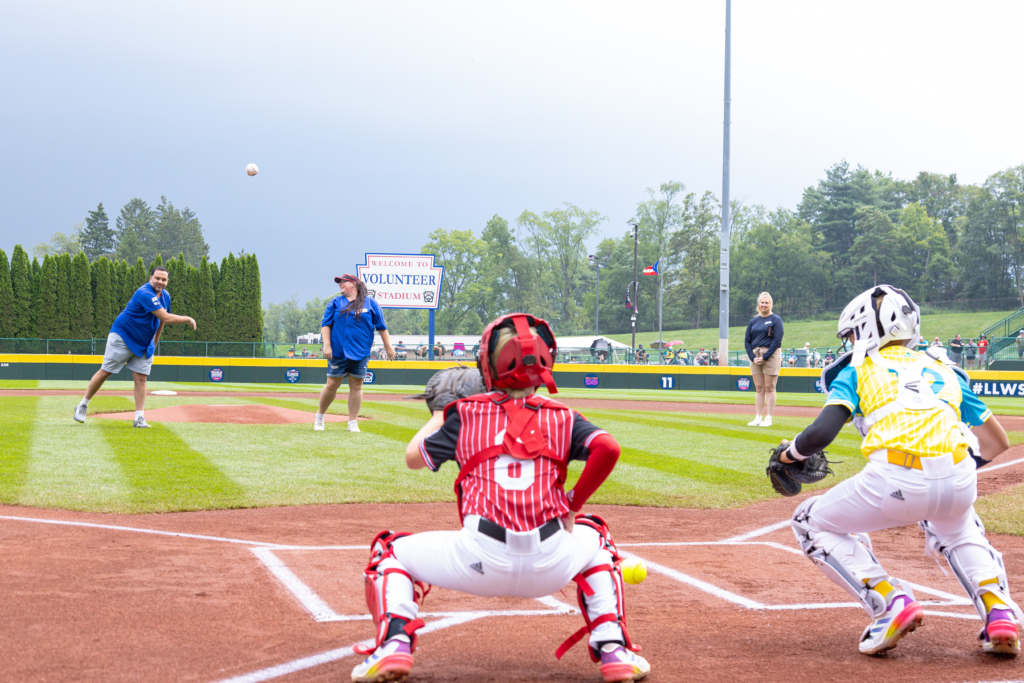 Little League Coach of the Year Michael Umpierre threw out the first pitch at the Little League Baseball World Series