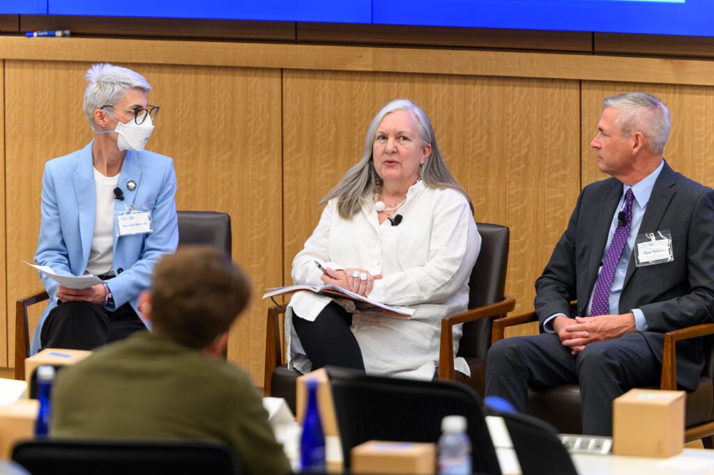 McCourt Associate Teaching Professor Lia Merivaki moderated a panel on election readiness, featuring Tammy Patrick, CEO of programs at the National Association of Elections, and Ron Turner, supervisor of elections in Sarasota County, Florida