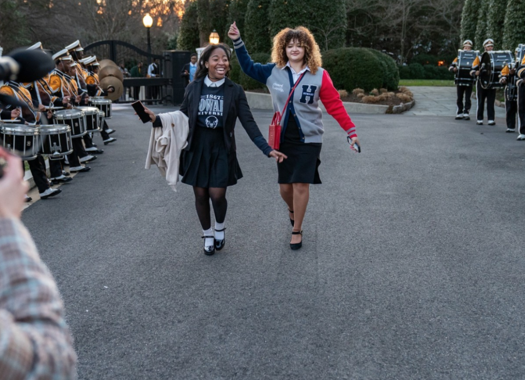 Vice President Kamala Harris honored Trinity Allen (MPP’26) (left) and other young leaders working for the U.S. Congress at the Vice President's Residence in northwest DC.