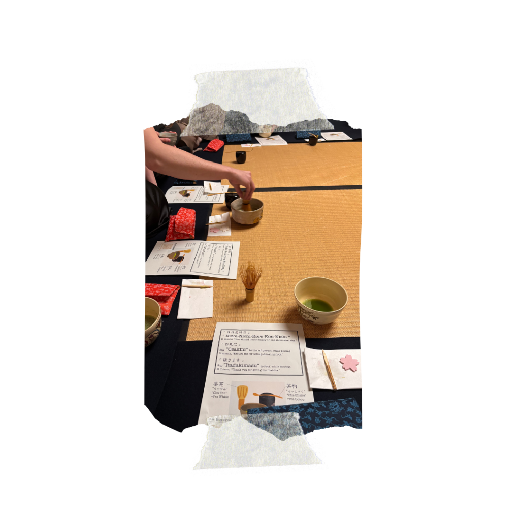 Students partaking in a traditional Japanese tea ceremony.