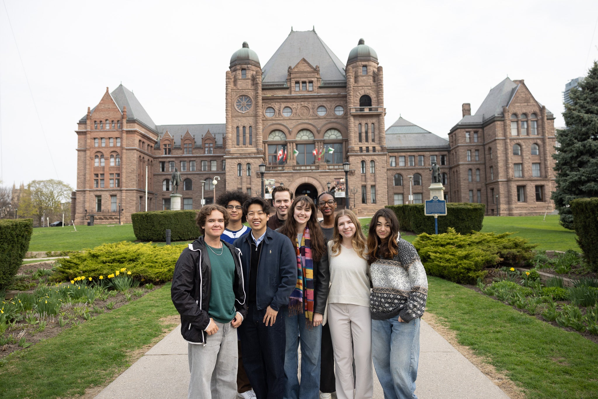 GU Politics students stand in front of the Ontario Legislative Building