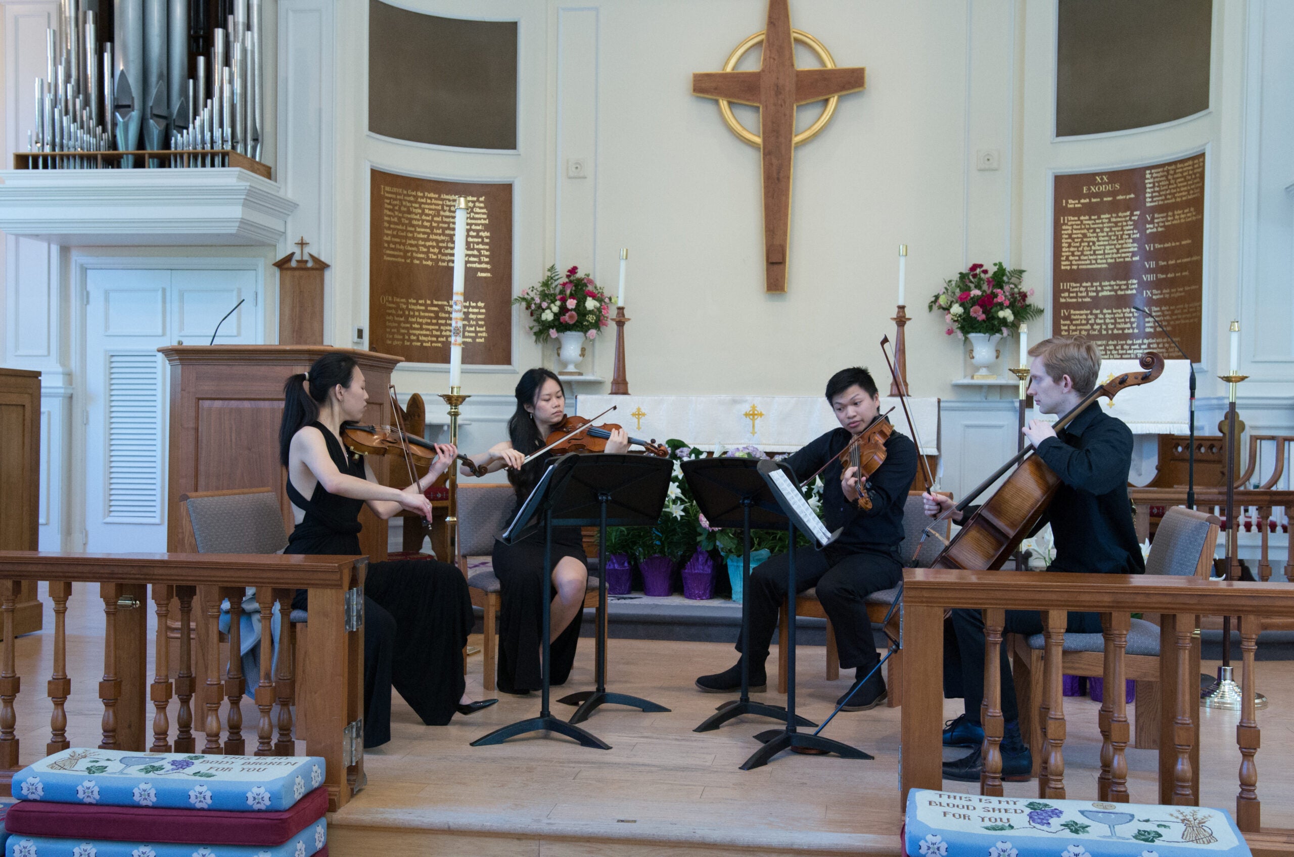 String quartet playing playing in Church