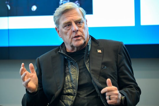 Former Chairman of the Joint Chiefs of Staff General Mark Milley (USA, ret.) speaking at the McCourt School of Public Policy on February 23, 2026.