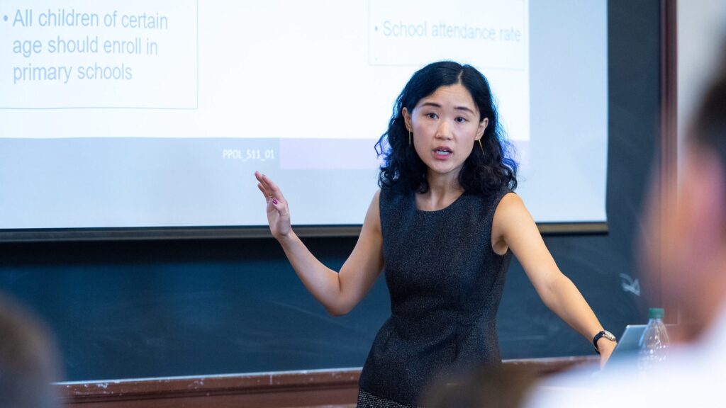 Ning Leng lecturing at front of the room