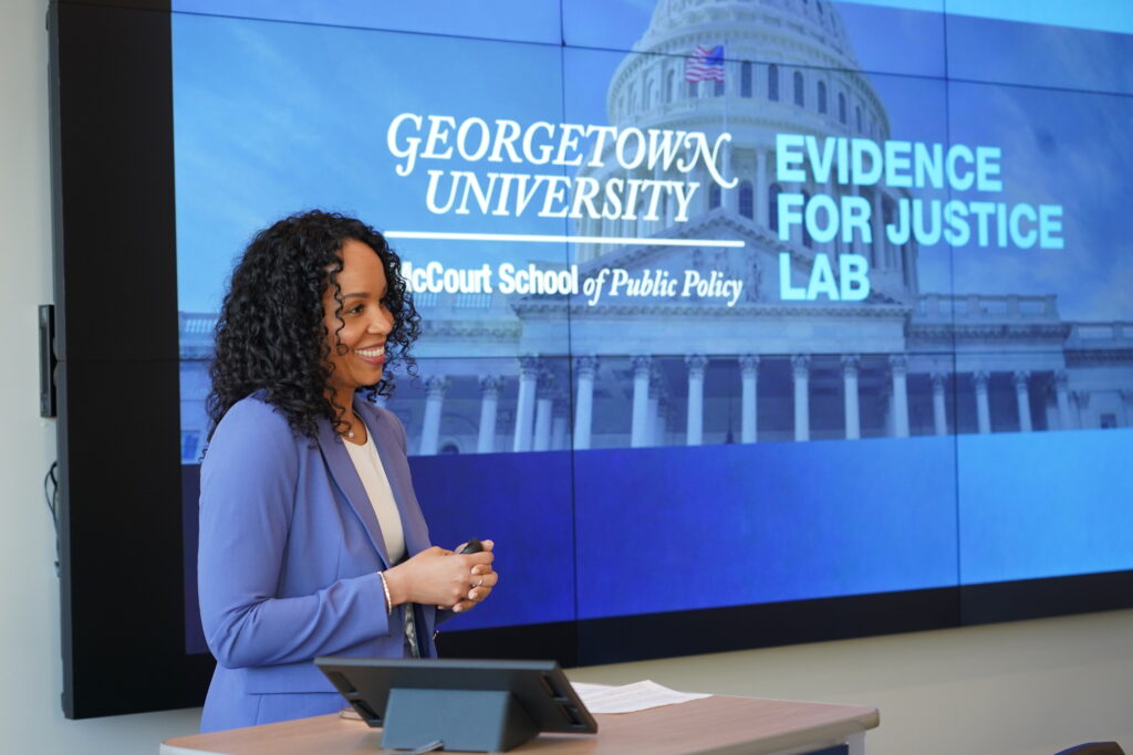 Andrea Headley, director of the Evidence for Justice Lab, during lecture