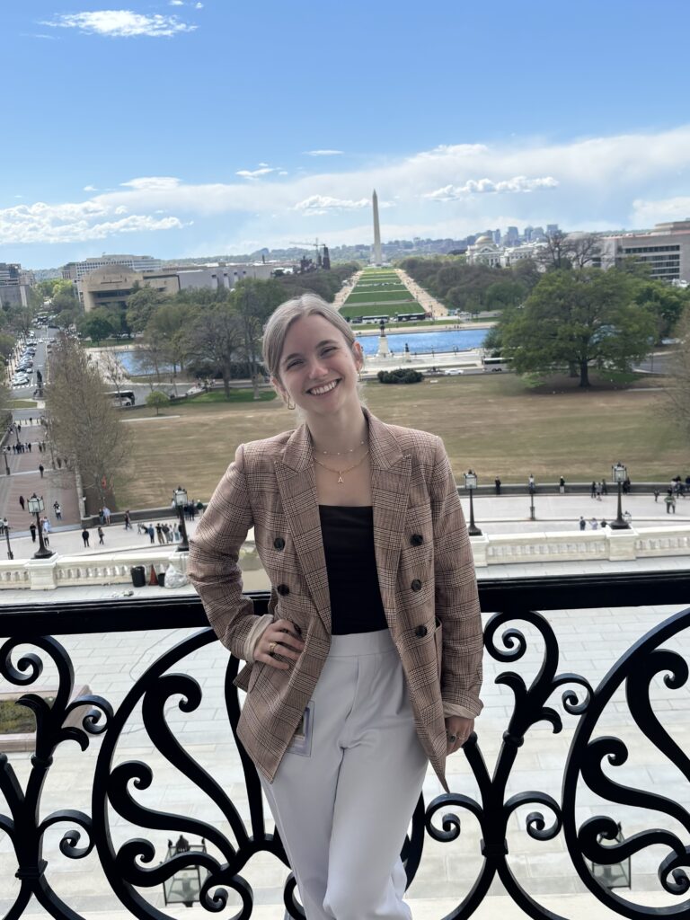 Portrait of Amelie D'Hers taken on steps of US Capitol