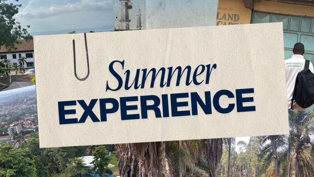 Collage of travel photography with faux piece of paper clipped on top, the paper reads "summer experience".