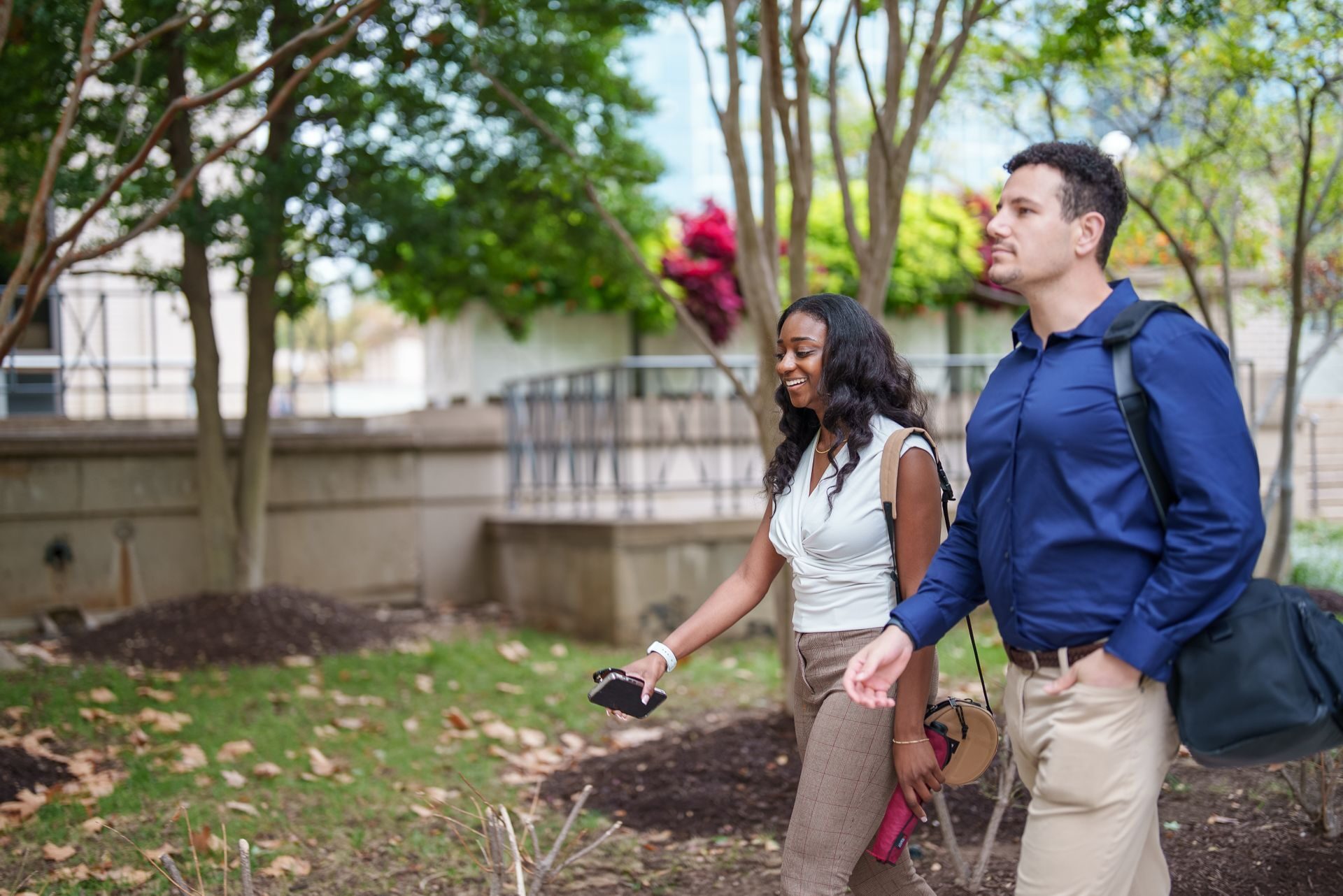 A young man and woman walking through DC