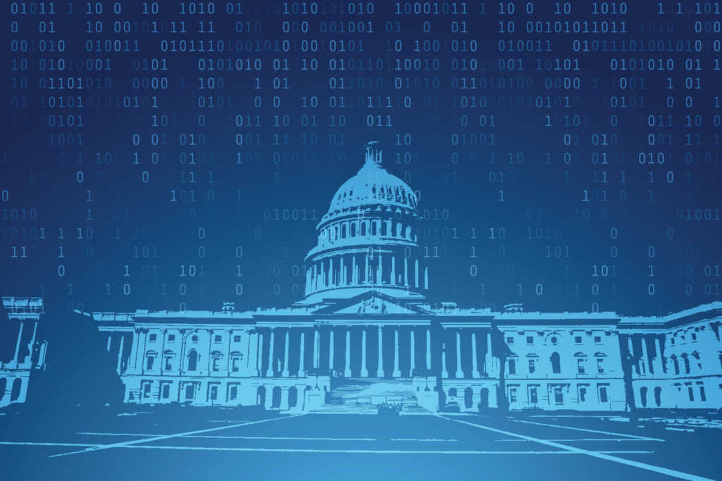US Capitol edited to look blue and technological