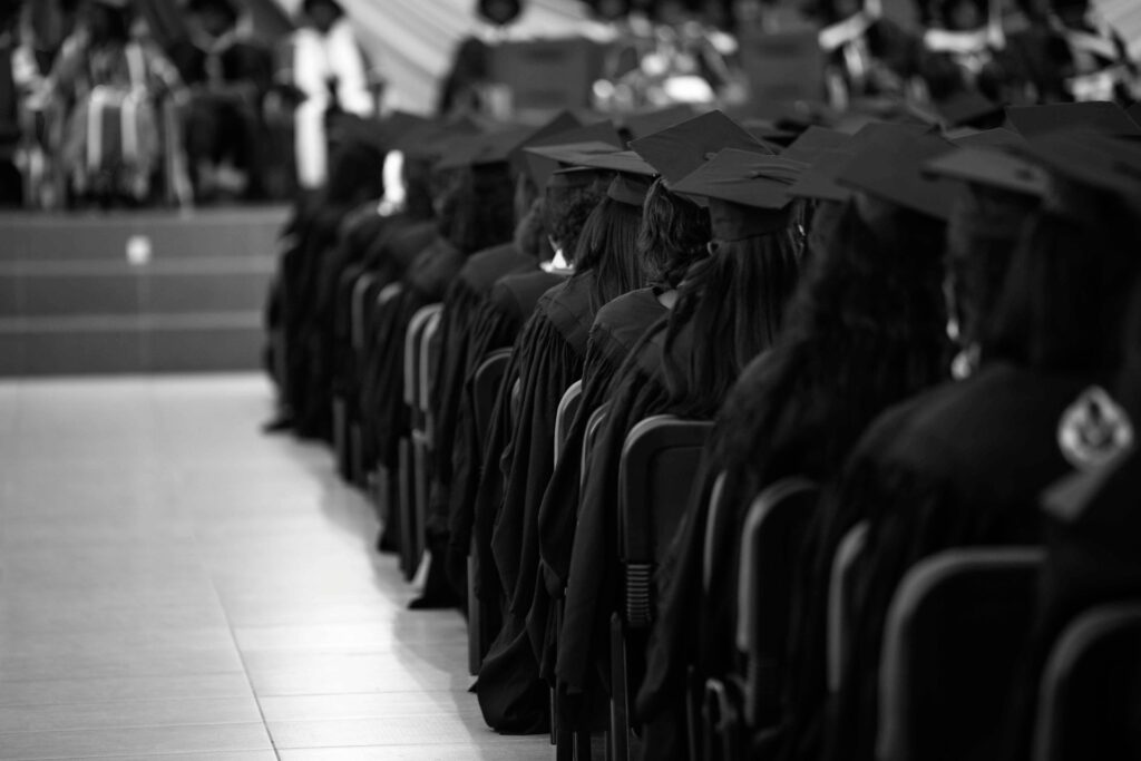 Row of students in graduation caps