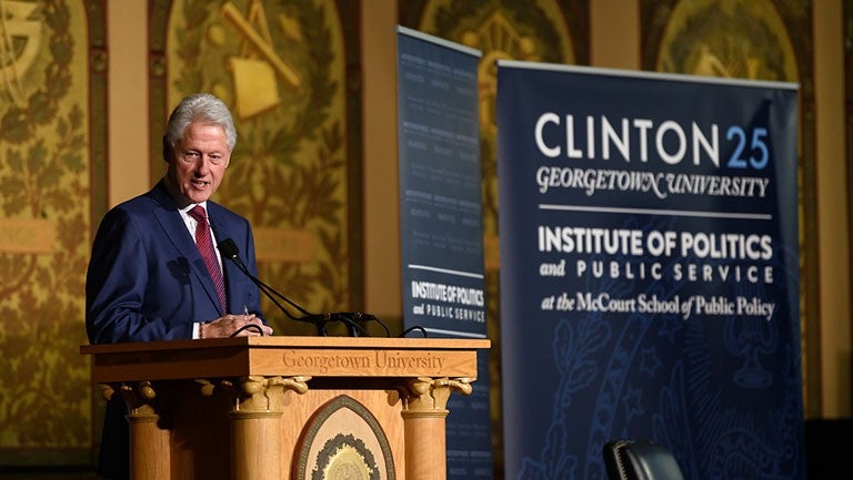 Former President Bill Clinton gives the keynote address at the Clinton 25: Georgetown Reflects On The Vision Of Bill Clinton, hosted by the McCourt School of Public Policy and its Institute of Politics and Public Service